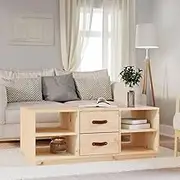 Coffee Table for Living Room, Pine Wood, Modern Farmhouse Tables with Storage Drawers for Books, Magazines, and Center Pieces - 100x50x41 cm