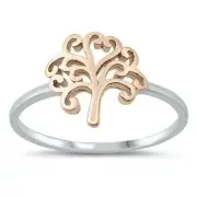 Tree of Life Ring Sterling Silver 925 Rose Gold Rhodium Plated Height 11 Size 7