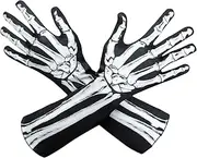 [AXBXCX] Skeleton Full Finger Wrist Bone Gloves Halloween Long Arm Length Dance Gloves