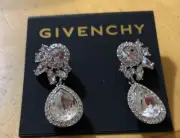 $58 Givenchy Silver Tone Teardrop Crystal & Pave Earrings #604B
