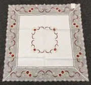 White Embroidered Red Ruby Burgundy Rhinestone Embroidery Tablecloth 33" Square
