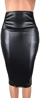 [YANYUESHOP] Back Split Women Sexy Skirt Black Bodycon Clubwear Skirt High Waist Leather Skirt Vintage Long Pencil Skirts (Color : Black, Size : XX-Large Code)
