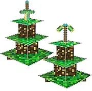 BACUTHY 2 Pack Cupcake Stands for Pixel Game Birthday Party Decorations Game Party Favors Supplies, Cardboard Cupcake Holder with Toppers Table Centerpieces