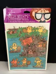 Vintage 80’s Hallmark Silly Scents Scratch & Sniff WOOD Sticker Sheets - Rare