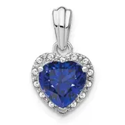 Sterling Silver Created Sapphire and Real Diamond Pendant