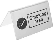 Cabilock Smoking Area Sign Tabletop Smoking Area Cards Double-Sided Desk Warning Sign Public Signboard Table Cards Silver Stainless Steel