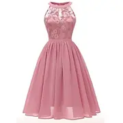 Women's Midi Dress Lace Dress Cocktail Dress Wedding Guest Dress Chiffon Elegant Fashion Modern Outdoor Cocktail Party Regular Fit Plain Sleeveless Halter Neck
