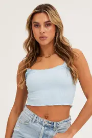 Blue Singlet Top Seamless - Size M, Women's Singlet