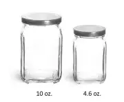 Square Victorian Glass Jars Bulk Pack Set of 12 10 oz. w/ WHITE Tin Lid NEW