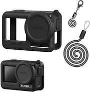 Coyktonty Silicone Cover for DJI Osmo Action 5 Pro/Action 4/Osmo Action 3, Protective Case Accessories for OSMO Action 4 3, Silicone case/Lost-Proof Strap/Neck Strap/Lens Cap-4in1 Set (Black)