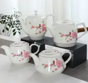 White Ceramic Porcelain Chinese Teapot Pottery Floral Bird Pot Loose Leaf Tea