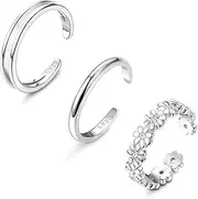 [Sllaiss] 2-3 PCS 925 Silver Toe Rings for Women Sterling Silver Open Toe Rings Set Flower Heart Hollowed Toe Rings Adjustable Band Toe Rings Summer Beach Foot Jewellery