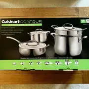 Cuisinart Contour 13 Piece Stainless Steel Cookware Set Silver Glass Cover 44-13