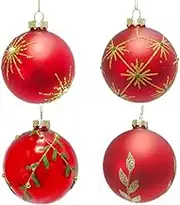 LYLAC Christmas 1PCS Glass Bauble Handpainted 10CM RED 4ASST
