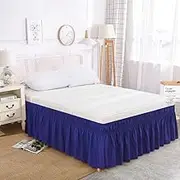Analwu100 Elasticated Bed Skirt Ruffled Bed Base Wrap Around Bed Valance Sheet Divan Cover Navy Blue King：78X80+15inch