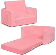 MOEYURO Toddler Couch - Kids Sofa - 2-in-1 Sherpa Kids Couch - Glow in The Dark Kids Fold Out Couch - with Cute Pattern Design - Gifts for Kids - Kids Play Sofa for Girls and Boys
