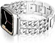 [Vamyzji] Compatible with Apple Watch Band 42mm 41mm 40mm 38mm, Stainless Steel Metal Strap for Apple Watch Series 10 9 8 7 6 5 4 3 2 1 SE, Adjustable Cool Style Chain iWatch Band for Women （Silver）