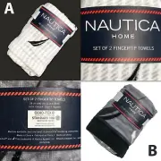 SET OF 2 New NAUTICA HOME Fingertip Towels White / Gray OR Med Gray / Black