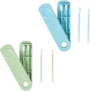 COYUN Pack of 4 Cotton Buds Reusable Ear Sticks Double Ended Spiral Reusable Cotton Buds Ear Cleaner Spiral with 2 Containers Green and Blue for Ear Cleaning Make-Up, etc