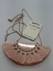24" Long Rose Gold Finished Peach Pink Thread Tassel Pendant Necklace