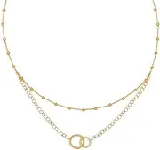 [JewelryWeb] 41 Centimeters Gold Plated 925 Sterling Silver Multistrand Beaded Necklace Interlocking Circles Beads 2mm Strand-Necklace for Women