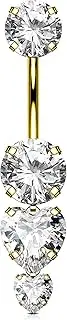 [OUFER] 14G Heart Gold Belly Button Piercing with Pendant Internal Thread Stainless Steel 316L Long Belly Button Piercing Clear CZ Belly Ring for Women Belly Ring 8/10/12/14/16 mm