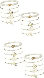 SHERCHPRY 2sets Hand-Woven Pearl Bangle Bracelet Fashion Jewelry Sets Adjustment Wrist Chain for Women Stylish Present for Girlfriend Wife 10pcs*2