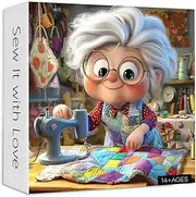 Sewing Machines 1000 Piece Puzzle for Adults, PICKFORU Sew It with Love Jigsaw Puzzle, Challenging Colorful Grandma Quilt Patchwork Theme as Home Decor