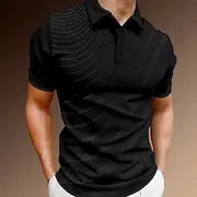 Men's Geometic Line Polo Short Sleeve Polo Shirts Collared Shirts Casual School Daily Wear 3D Print Summer Spring Fall Black
