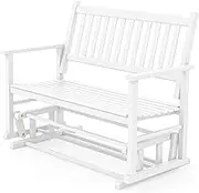 Costway Patio Glider Loveseat Chair, 2-Person Porch Swing Rocking Bench With Safe & Gentle Gliding, Solid Wood Frame, Slatted Seat & Curved Backrest