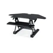 FORTIA Corner Desk Riser 110cm Wide Adjustable Sit to Stand for Dual Monitor, Keyboard, Laptop, Black