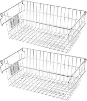 Orgneas Large Stackable Wire Baskets for Pantry Organization and Storage, Chest Freezer Organizer Bins Metal Baskets with Tag Slot, Kitchen Produce Baskets for Snacks, Vegetables and Fruits, Set of 2