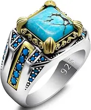 [LovePlus] Solid S925 Sterling Silver Square Zircon Ring Red Green, Blue Gem Turkey Handmade Elegant Style Men's/Women's Ring, Suitable for Daily Wear Gift Size 7-12