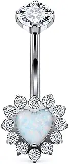[Heienngy] G23 Titanium Belly Button Ring 14MM 12MM 10MM Opal CZ Belly rings 14G Navel Barbell Round Cubic Zirconia Curved Banana Shaped Belly Rings Belly Piercing