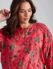 Autograph Top Plus Size 24 Tunic Shirt Blouse Red Floral Long Slv Viscose RP$95