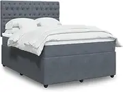 vidaXL Box Spring Bed - Queen, Velvet Dark Grey with Mattress, LED Lights & Adjustable Headboard - Bedroom Furniture