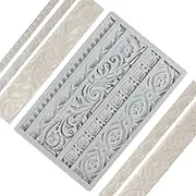 Neepanda DIY Baroque Scroll Relief Cake Border Silicone Molds, European Frame Cake Decorating Tools,Relief Flower Lace Mould Mat,Baking Chocolate Gumpaste Fondant Brim Mould Fimo Clay Mold Kitchen Baking Tool Gray