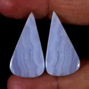 30.60 Cts Natural Blue Lace Agate Namibia Matched Pair For Earring Cabochon Gems