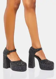 [Shellys London] Rage Black Glitter Platform Heels