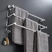 [New retractable] Towel Rack Stainless Steel Bath,15-23.6 inches Foldable Wall Mounted Double Towel Holder,Polished 304 Stainless Steel 5 Hooks Towel with Telescopic Towel Bar Holder and 5 hook up