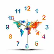 World Map Watercolor Decorative Silent Wall Clock Flat Earth Minimalist Print