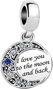 [LSxAB] Love to Moon Back Charm Competible with Pandora Charm Bracelets Women Girls Silver Dangle