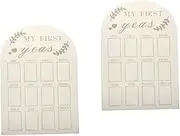 Amosfun 2pcs First Year Photo Display Newborn First Birthday Wooden Decor Photo Board