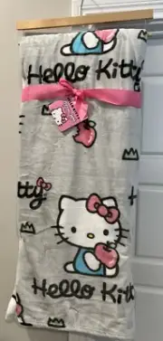 Hello Kitty Throw 60”X70” Light Grey W/Pink Apples NWT