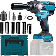 1000 Nm Battery Impact Wrench Compatible with Makita 18 V Lithium Battery - Professional 1/2 Inch Impact Wrench for Car Tyre Change, High Torque Impact Wrench with 6 Sockets