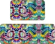 Exotic Tribe Tie Dye Style Print Kitchen Floor Mat 2 Sets Non-Slip Rugs for Kitchen Laundry Office and Home Decor