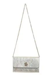 Versace Women's Silver Textured Leather Metal Chain Strap Shoulder Bag