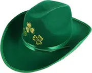 [WESIEVYA] St. Patrick's Day Shamrock Hat Men's Fashionable Wide Brim Green Western Hat for Parties Festivals