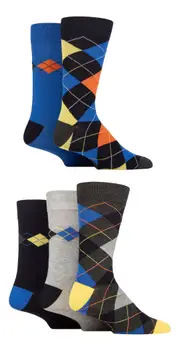 SOCKSHOP 5PK Argyle Pattered Bamboo Sock-Mens 7-11