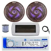 Dual Bluetooth Marine Radio,Cover, Antenna,Wire, 2x 6.5'' 240W LED Camo Speakers